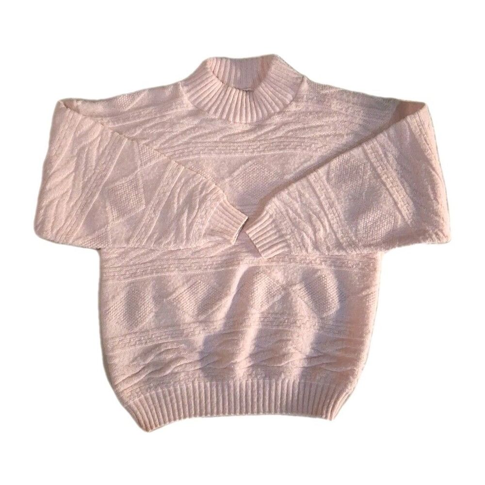 Vintage Spunky Geometric Knit Textured Pink Pullover Sweater USA Made Read